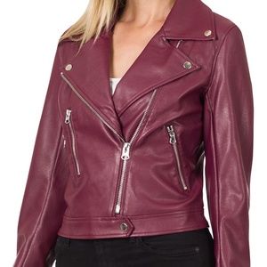 Zenana Outfitters Women's Faux Leather Moto Jacket in Burgundy